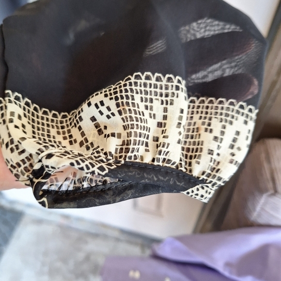 Millibon Dress Elastic Waist Black Geometric SzM Long Sleeves Cross Back Lined - Picture 8 of 12